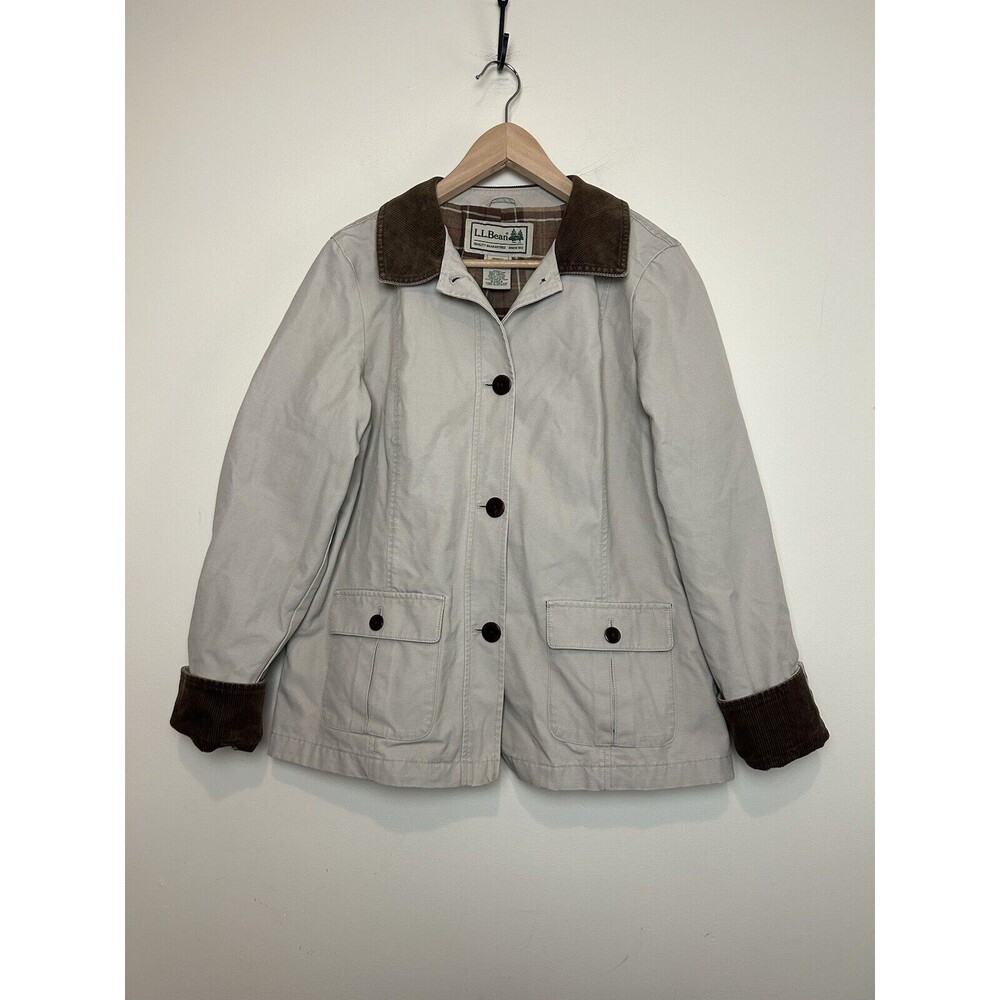 L.L. Bean Women’s Vintage Barn Chore Coat Jacket Tan Flannel Lined size L
